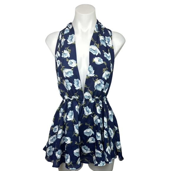 Lulus Navy Blue Floral Elated Energy Convertible Sleeveless Romper Shorts Sz XS - Picture 1 of 13